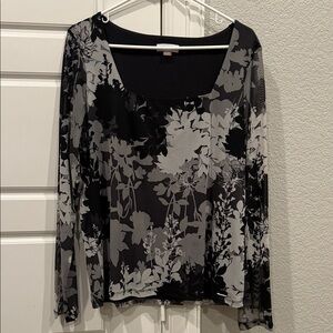 Calvin Klein Black and Gray Floral Mesh Long-Sleeve Top